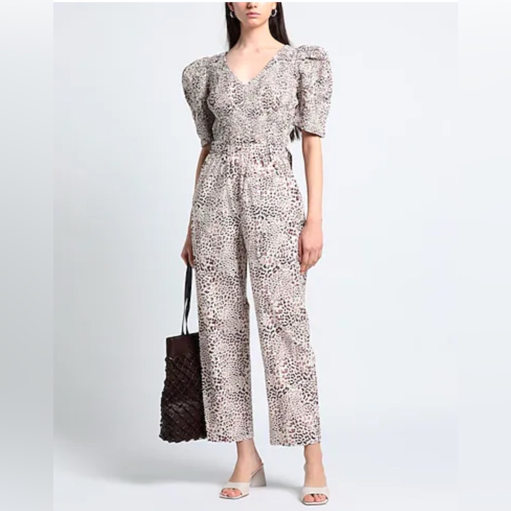 Sea New York Calla Cheetah Smocked V-Neck Jumpsuit Size 8